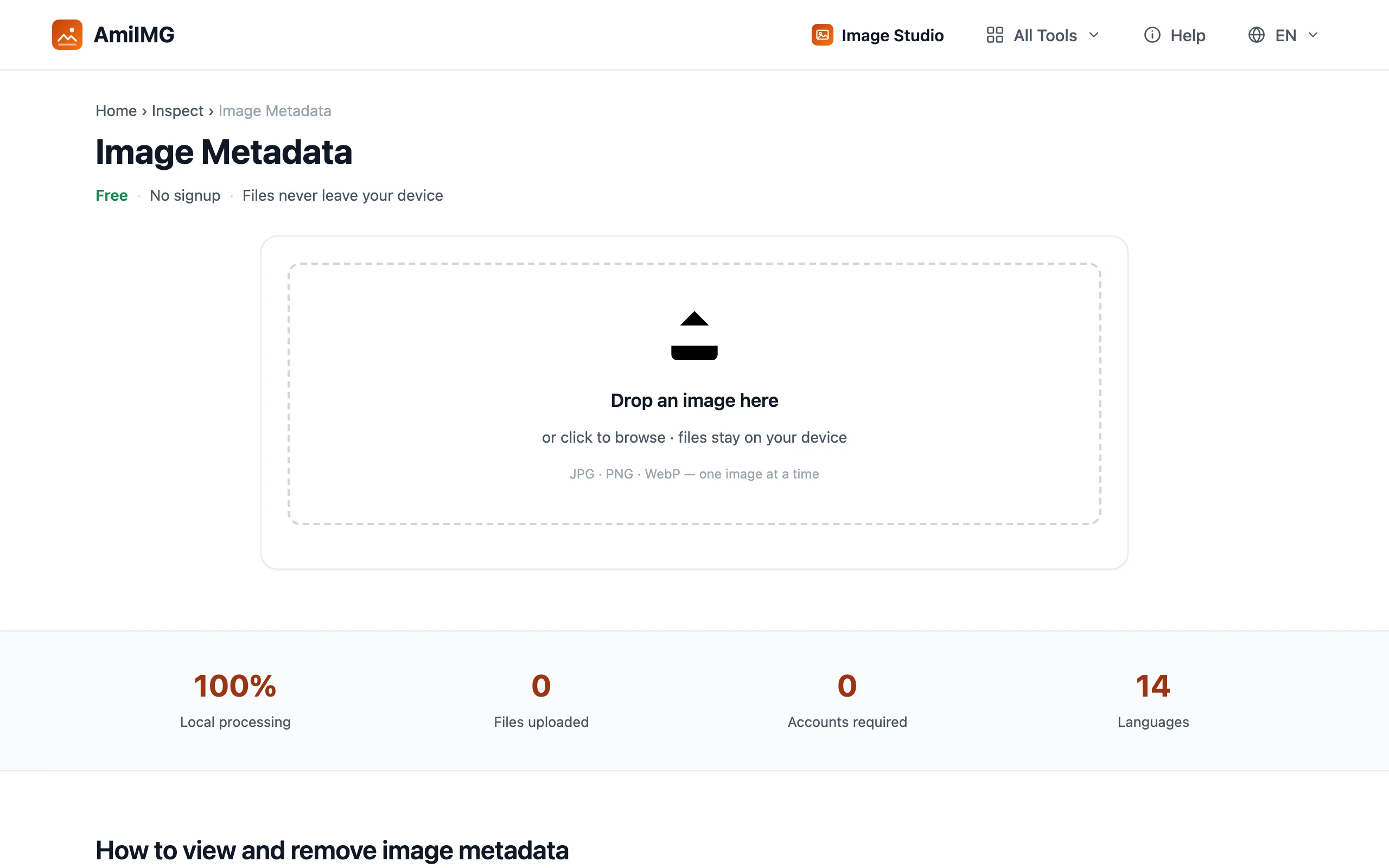 Métadonnées d'image – Ouvrez le lecteur et déposez la photo